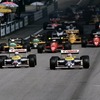 1987年F1オーストリアGP、ウイリアムズ・ホンダ FW11Bのマンセル#5とピケ#6